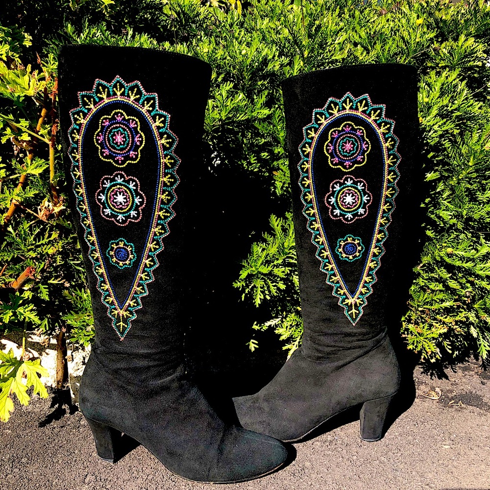 Lulu Guinness embroidered suede boots.